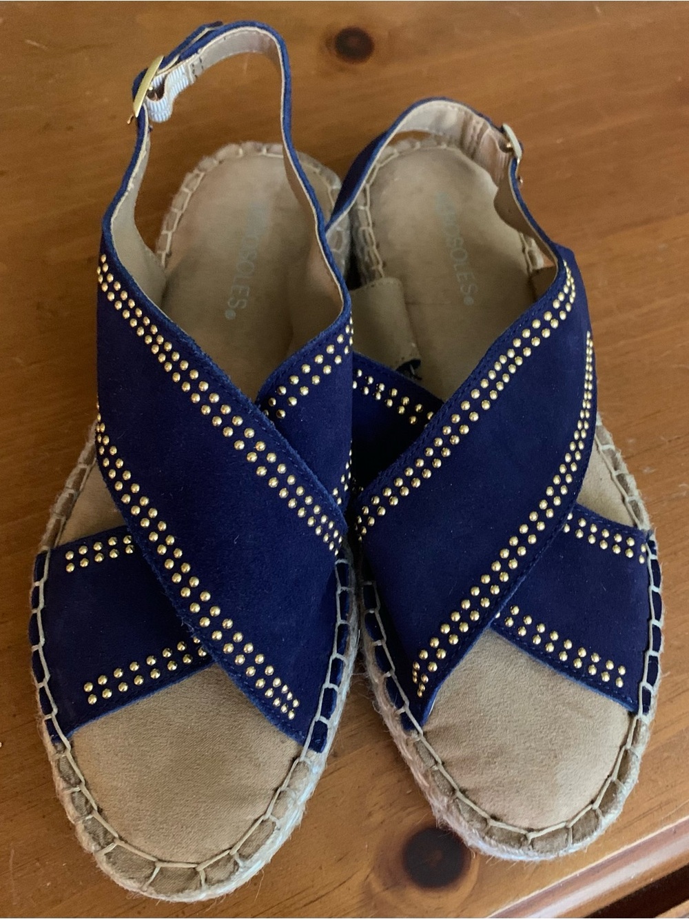 AEROSOLES Navy Blue Studded Crisscross Espadrille Sandals